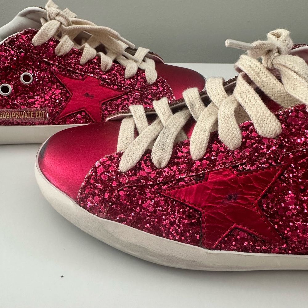 Golden Goose Dark Pink Glitter Sneakers